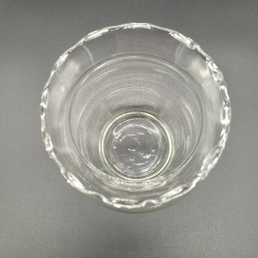 Vintage Indiana Clear Glass Ruffle Top & Ribbed Swirl Clear Glass Rose Bowl Vase